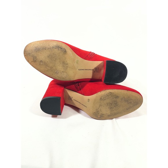 INC International Concepts Women Red Suede Ankle Boots Block Heel Dress Sz 6.5 - Picture 8 of 11